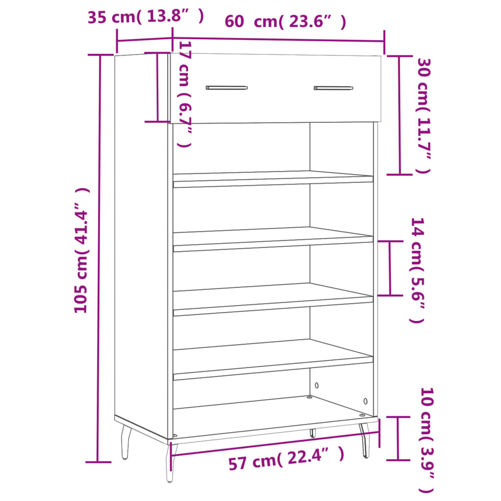 Schuhschrank 60X35X105 Cm Holzwerkstoff Schwarz