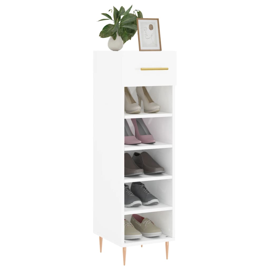 Schuhschrank 30X35X105 Cm Holzwerkstoff Hochglanz-Weiß