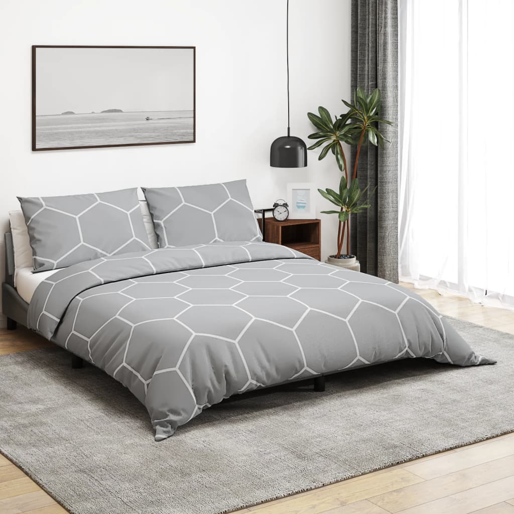 Bettwäsche-Set Grau 140X200 Cm Baumwolle Grau Und Weiß