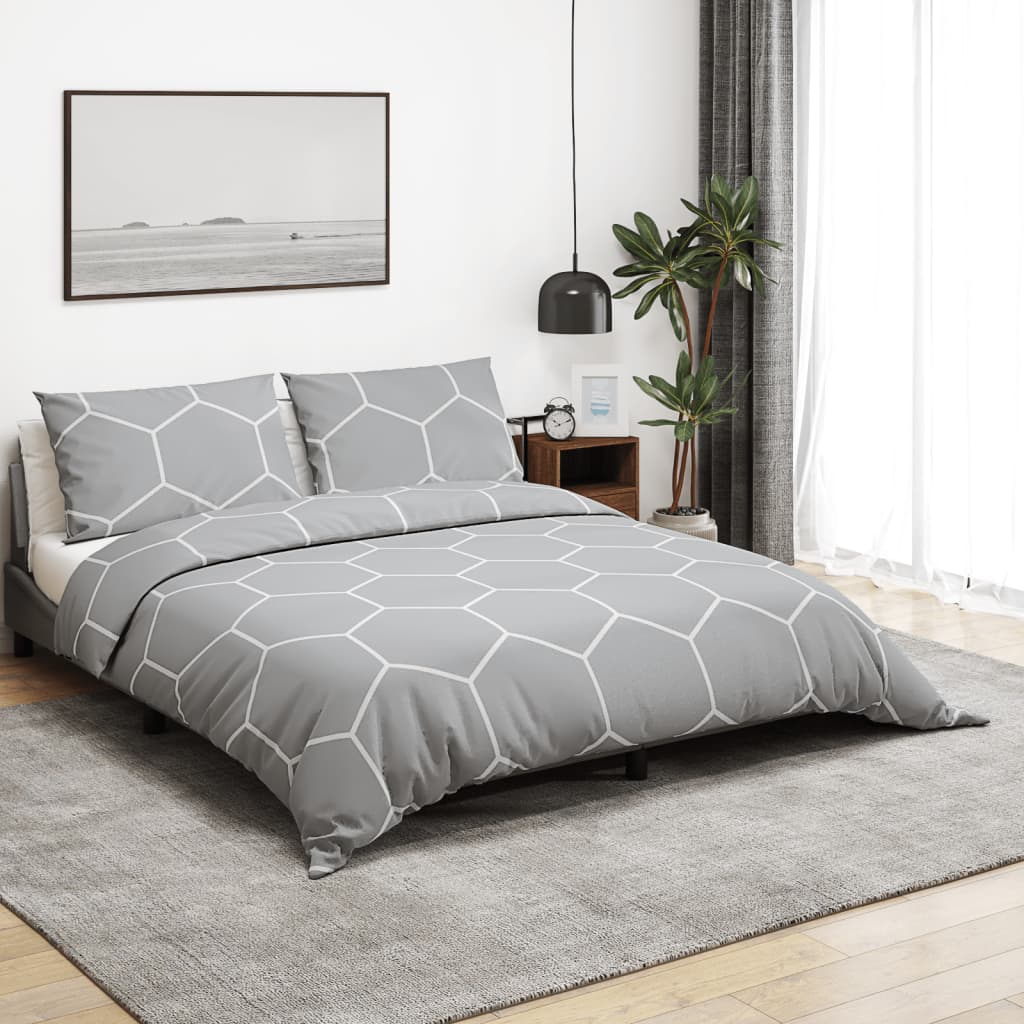 Bettwäsche-Set Grau 140X200 Cm Baumwolle Grau Und Weiß