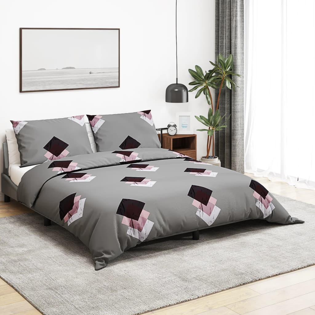 Bettwäsche-Set Grau 155X220 Cm Baumwolle Mehrfarbig