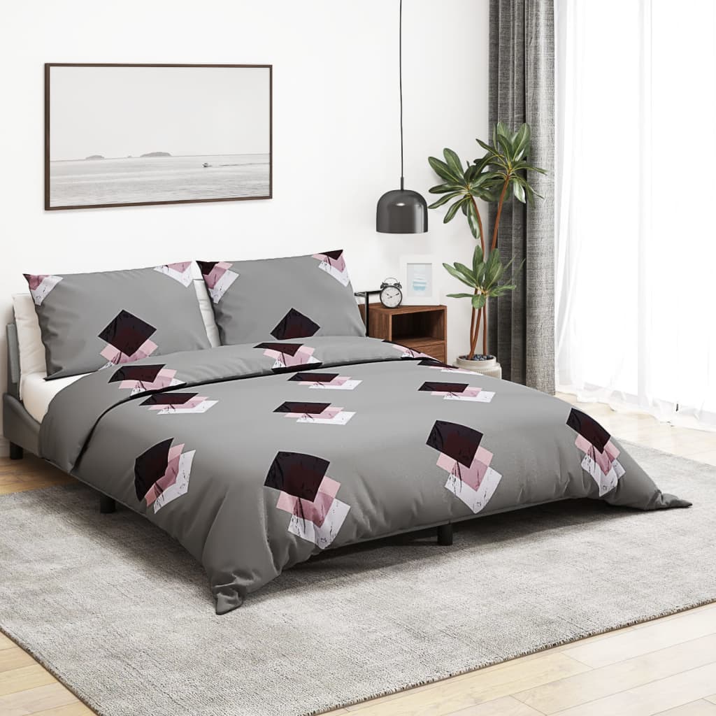 Bettwäsche-Set Grau 155X220 Cm Baumwolle Mehrfarbig