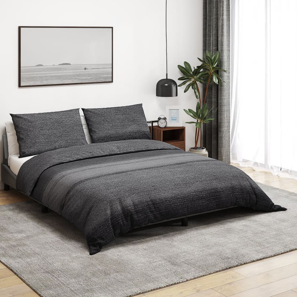 Bettwäsche-Set Dunkelgrau 260X220 Cm Baumwolle Dunkelgrau Und Schwarz