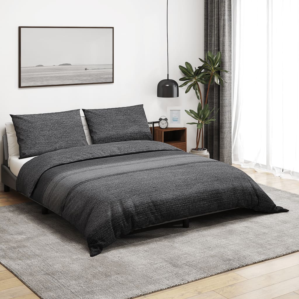 Bettwäsche-Set Dunkelgrau 260X220 Cm Baumwolle Dunkelgrau Und Schwarz