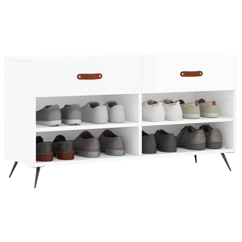Schuhbank 102X35X55 Cm Holzwerkstoff Hochglanz-Weiß