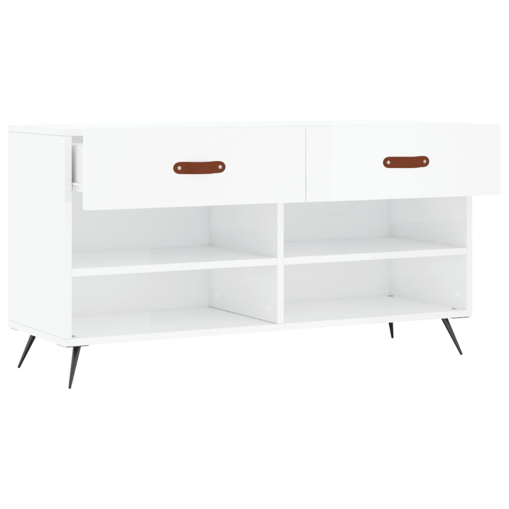 Schuhbank 102X35X55 Cm Holzwerkstoff Hochglanz-Weiß