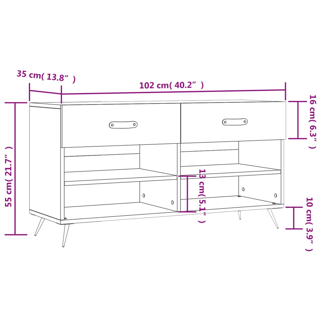 Schuhbank 102X35X55 Cm Holzwerkstoff Grau Sonoma