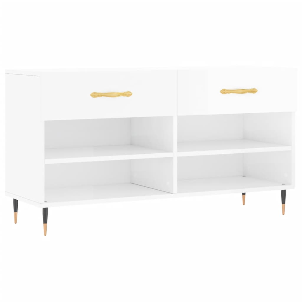 Schuhbank 102X35X55 Cm Holzwerkstoff Hochglanz-Weiß