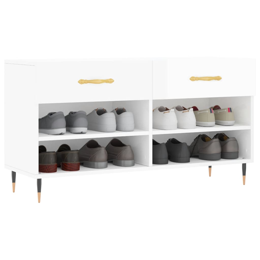 Schuhbank 102X35X55 Cm Holzwerkstoff Hochglanz-Weiß