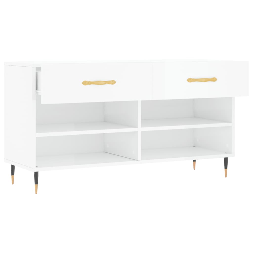 Schuhbank 102X35X55 Cm Holzwerkstoff Hochglanz-Weiß