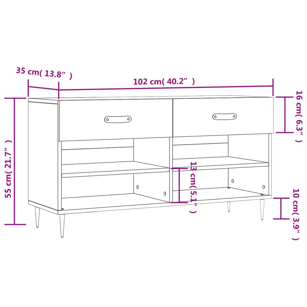 Schuhbank 102X35X55 Cm Holzwerkstoff Betongrau