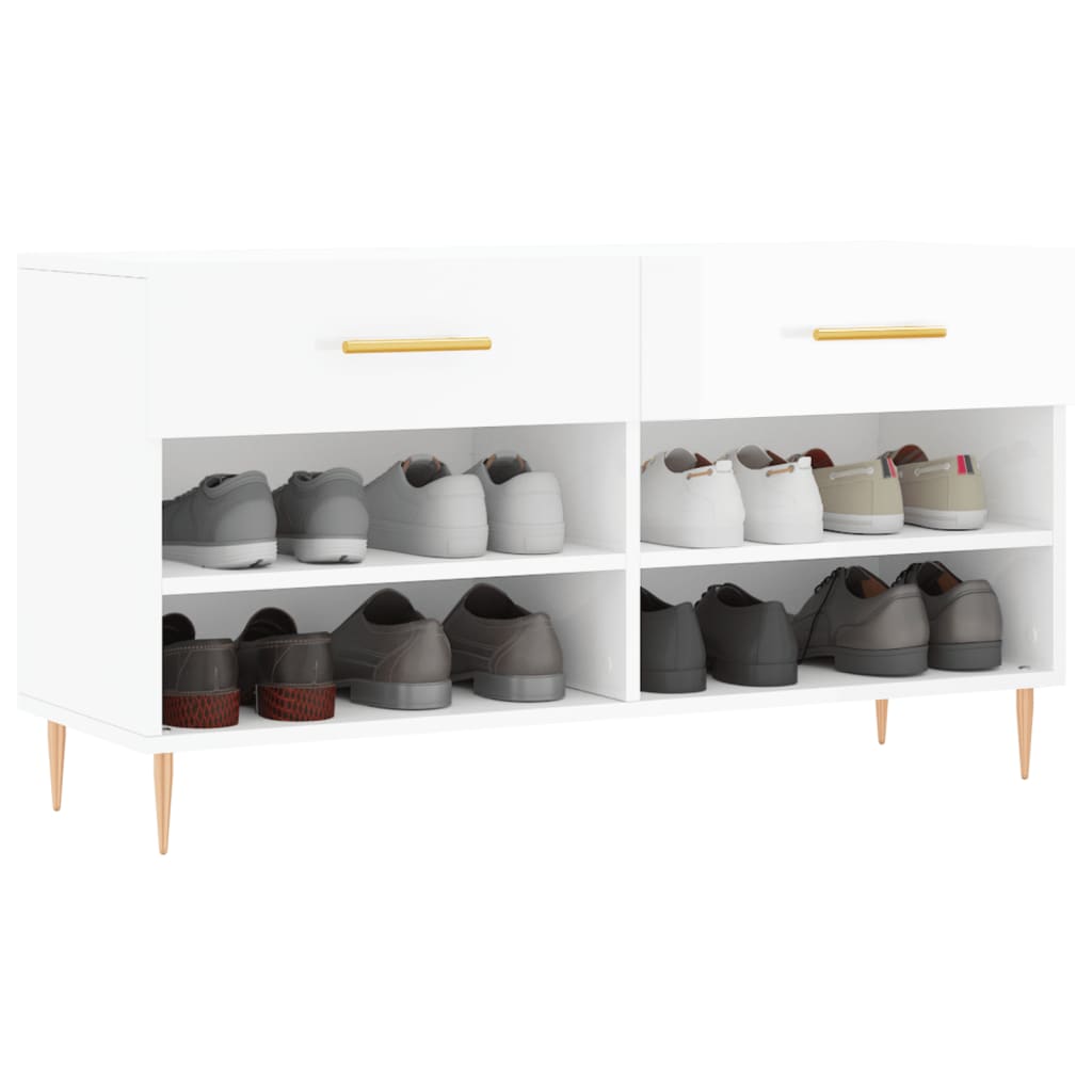 Schuhbank 102X35X55 Cm Holzwerkstoff Hochglanz-Weiß