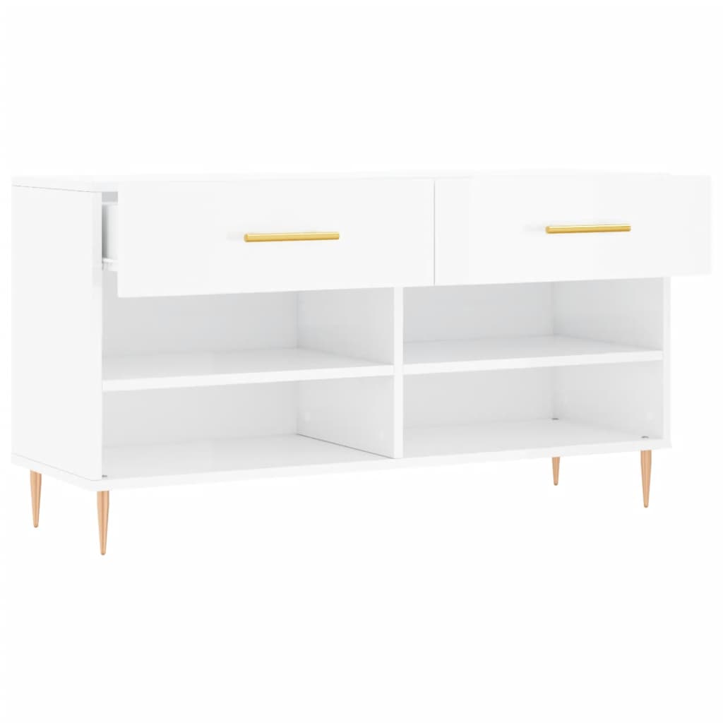 Schuhbank 102X35X55 Cm Holzwerkstoff Hochglanz-Weiß