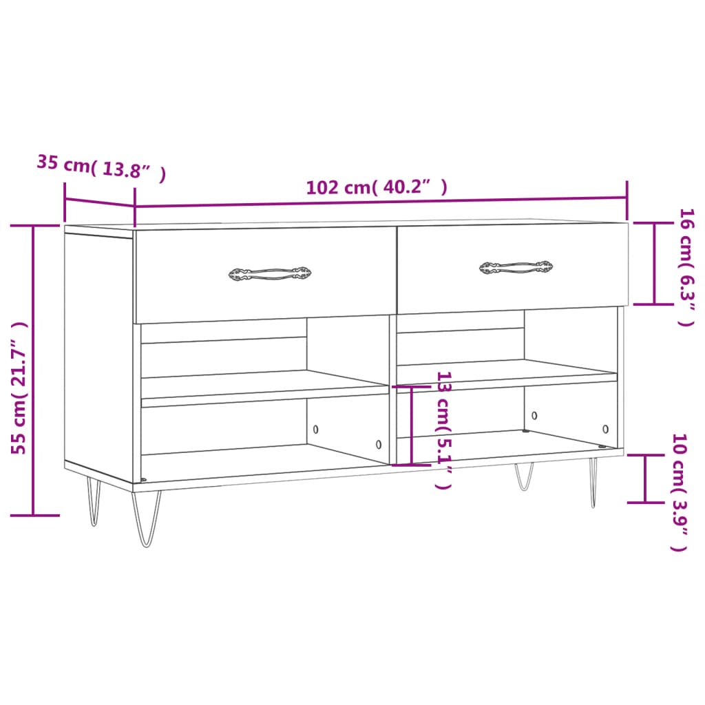 Schuhbank 102X35X55 Cm Holzwerkstoff Weiß