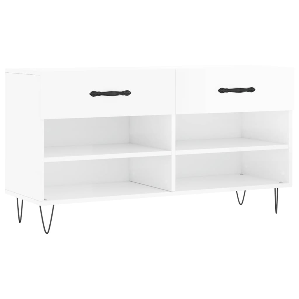 Schuhbank 102X35X55 Cm Holzwerkstoff Hochglanz-Weiß