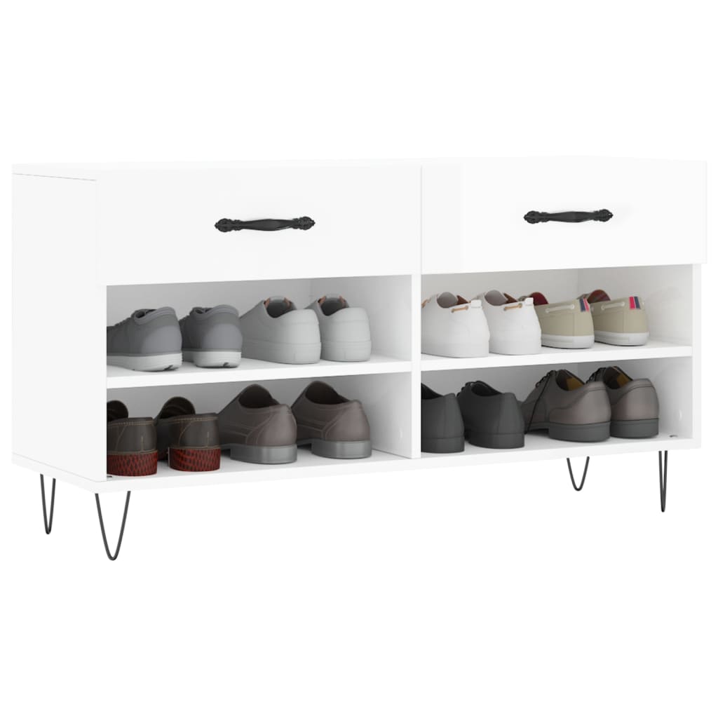 Schuhbank 102X35X55 Cm Holzwerkstoff Hochglanz-Weiß