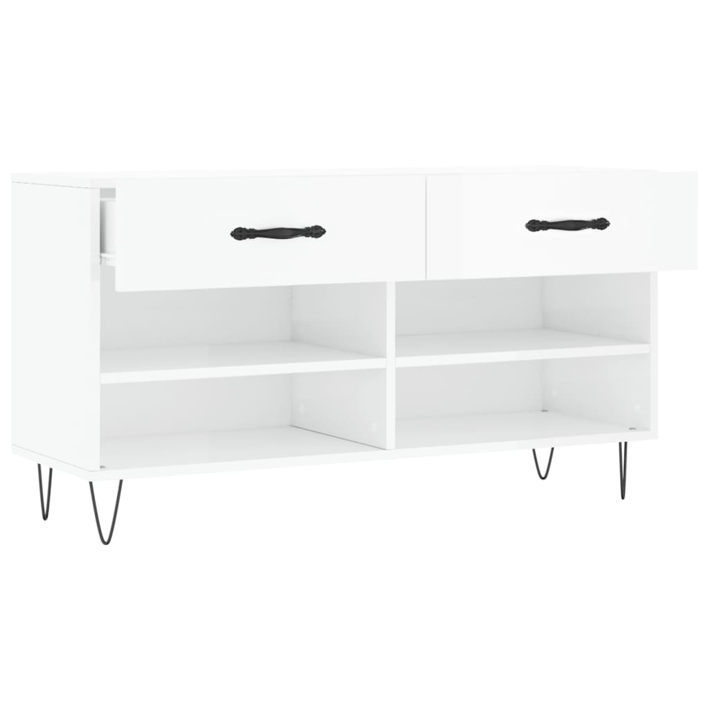 Schuhbank 102X35X55 Cm Holzwerkstoff Hochglanz-Weiß