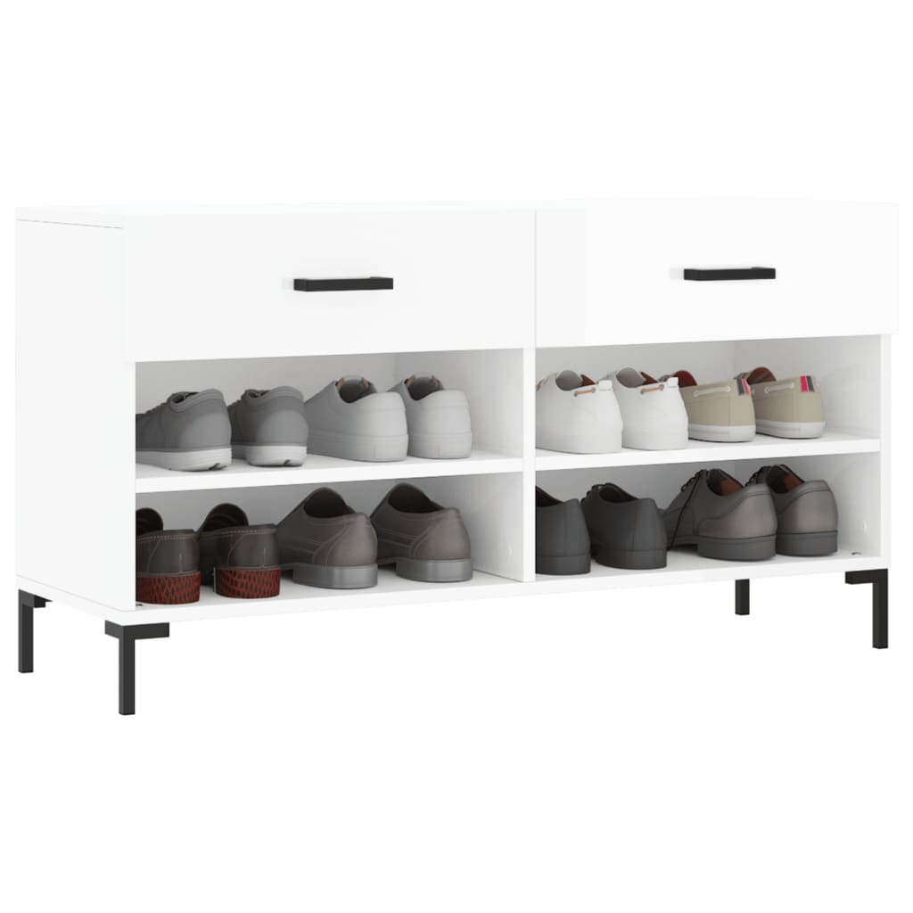 Schuhbank 102X35X55 Cm Holzwerkstoff Hochglanz-Weiß