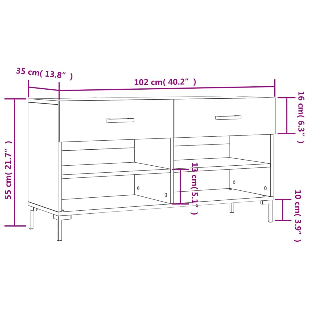 Schuhbank 102X35X55 Cm Holzwerkstoff Betongrau