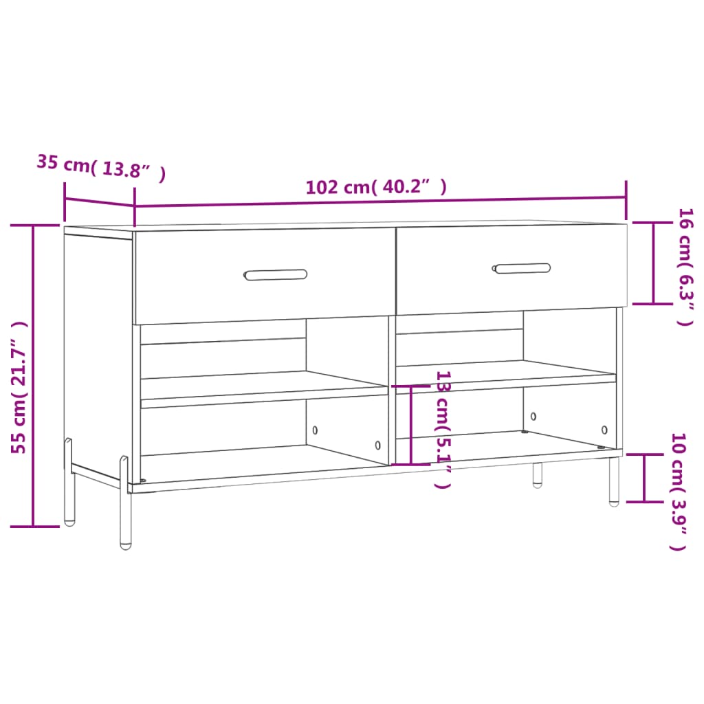 Schuhbank 102X35X55 Cm Holzwerkstoff Hochglanz-Weiß