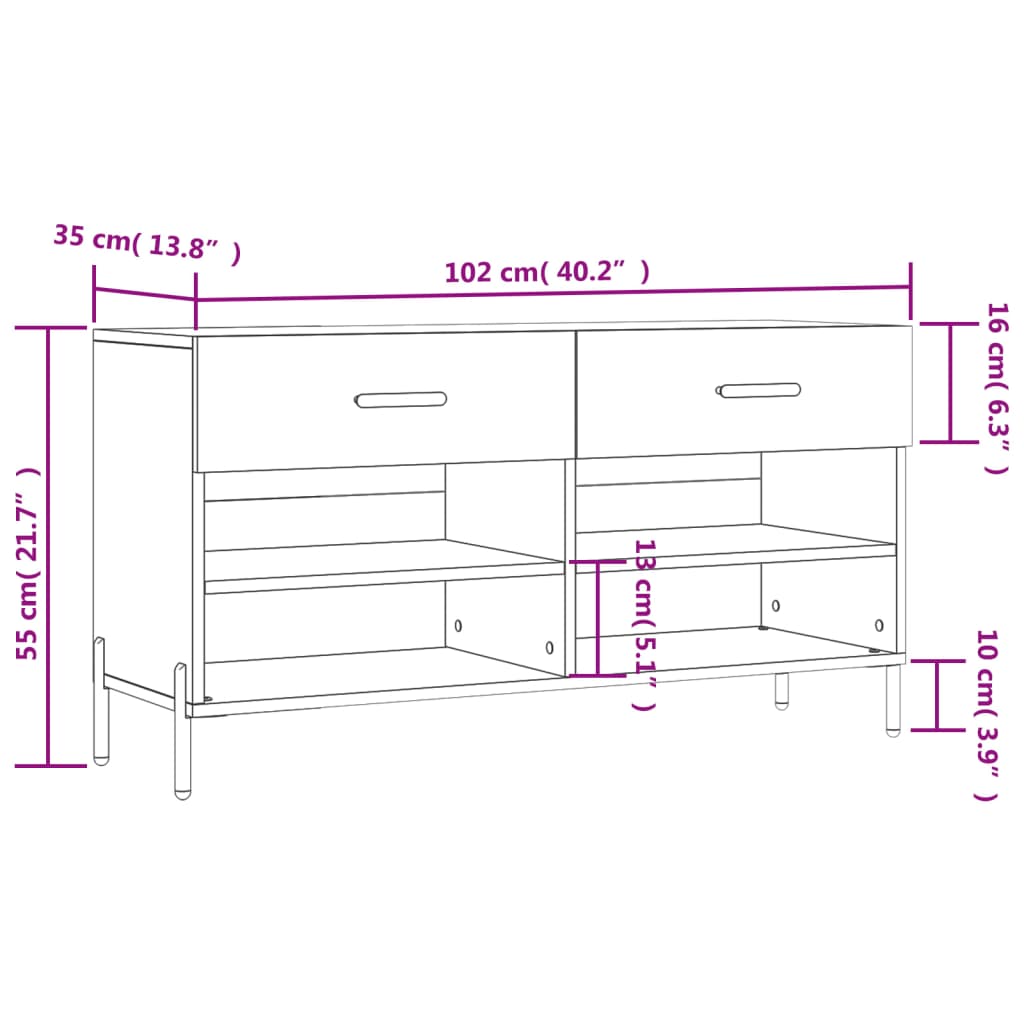 Schuhbank 102X35X55 Cm Holzwerkstoff Betongrau