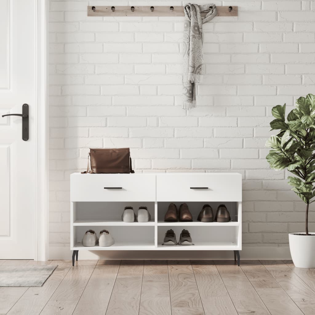 Schuhbank 102X35X55 Cm Holzwerkstoff Hochglanz-Weiß