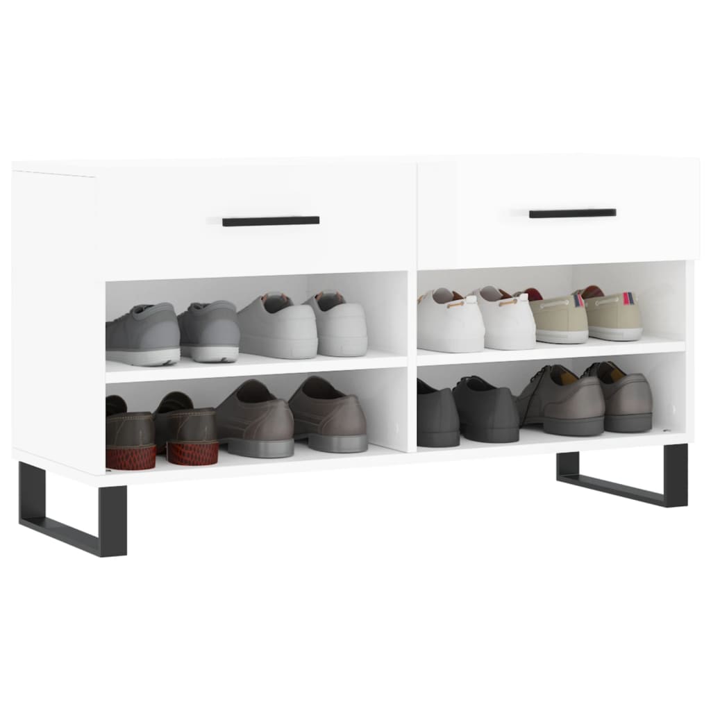 Schuhbank 102X35X55 Cm Holzwerkstoff Hochglanz-Weiß