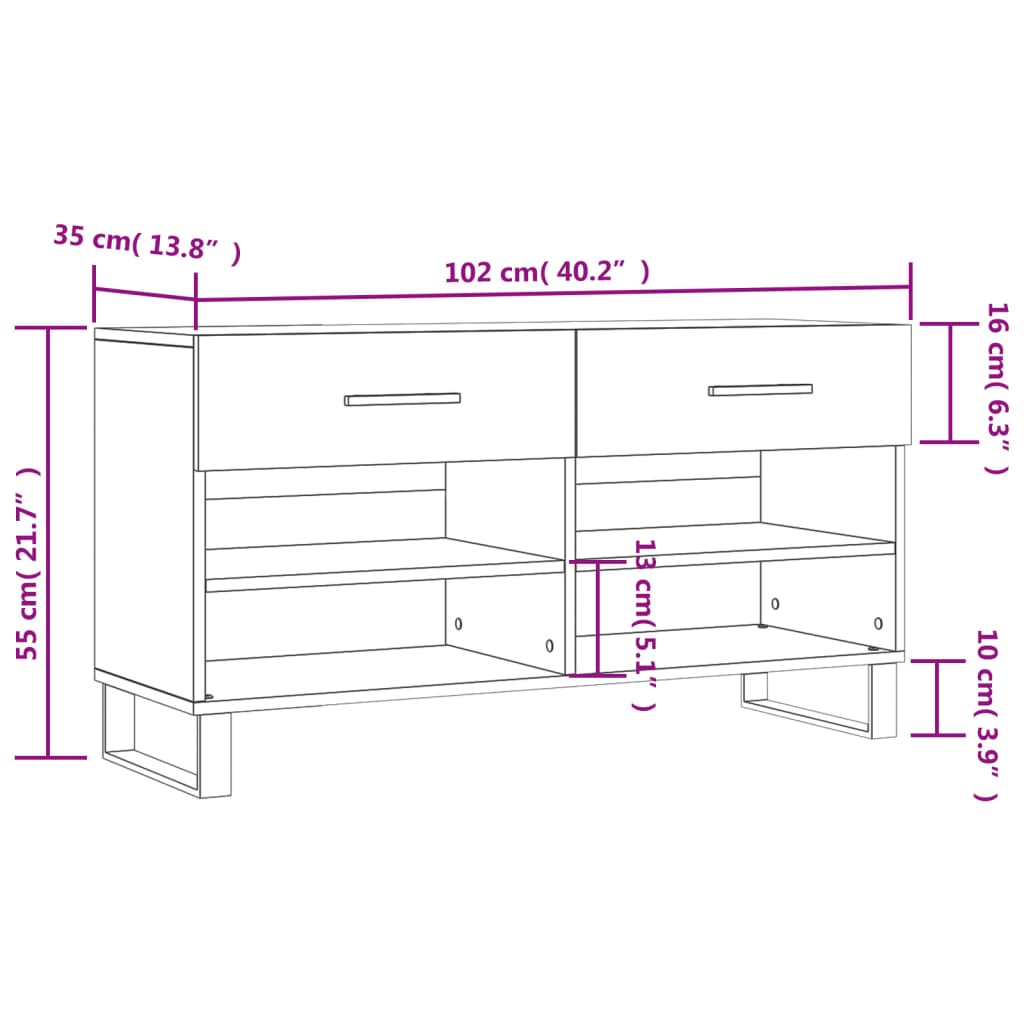 Schuhbank 102X35X55 Cm Holzwerkstoff Grau Sonoma