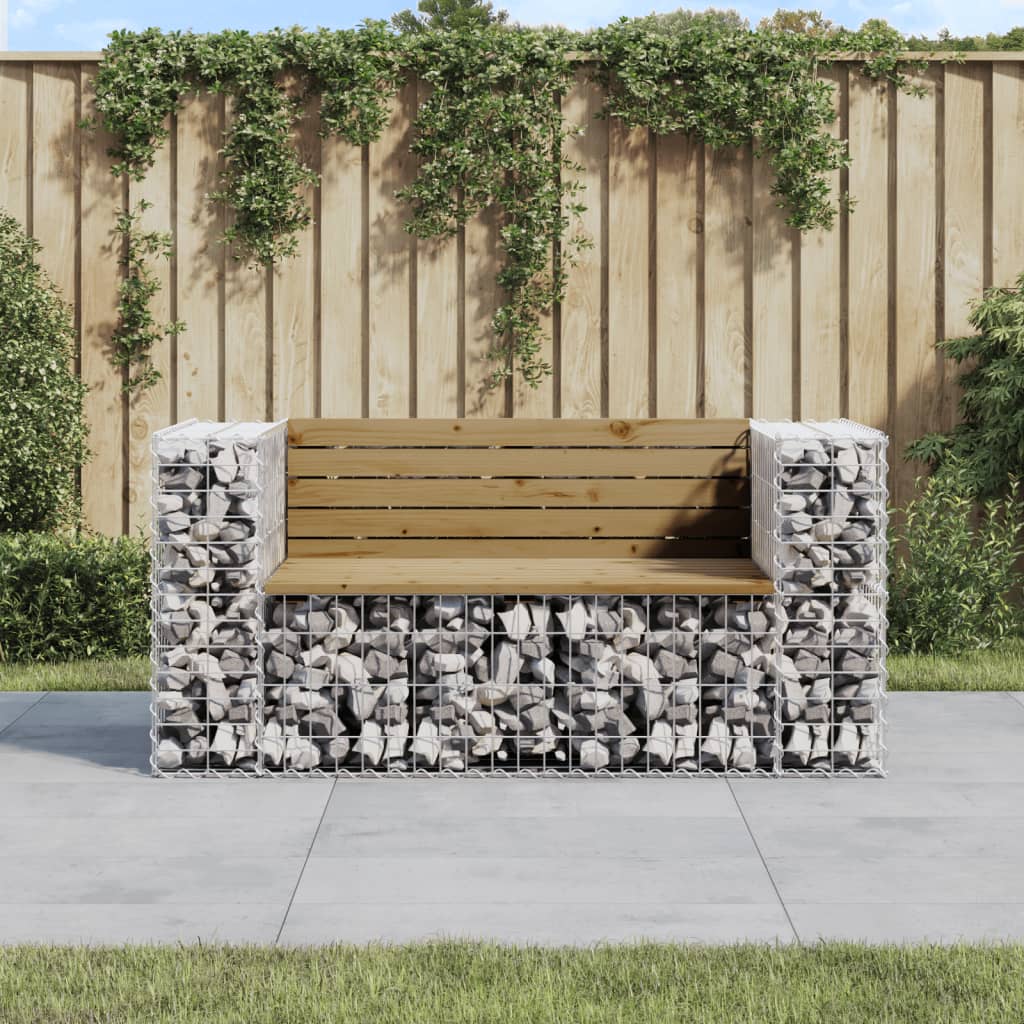 Gartenbank Aus Gabionen 122X71X65,5 Cm Massivholz Kiefer
