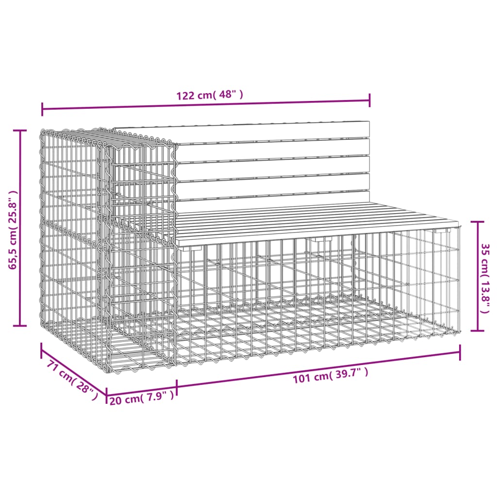 Gartenbank Aus Gabionen 122X71X65,5 Cm Massivholz Kiefer