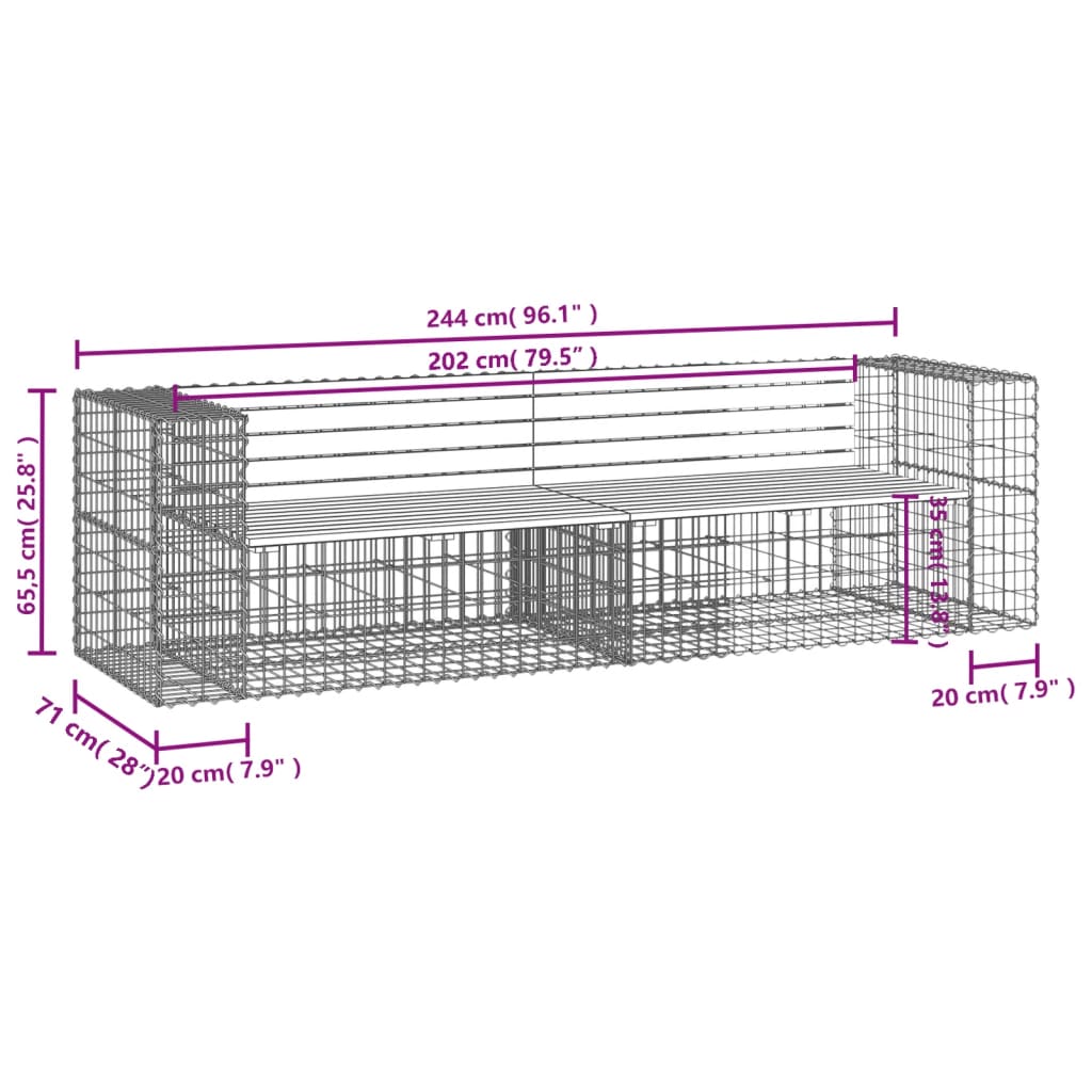 Gartenbank Aus Gabionen 244X71X65,5 Cm Massivholz Kiefer
