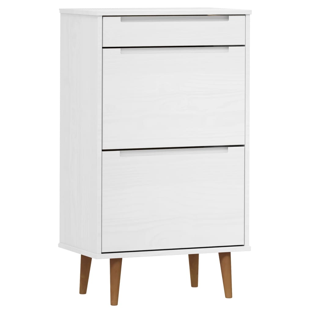 Schuhschrank Molde 59,5X35X103 Cm Massivholz Kiefer Weiß