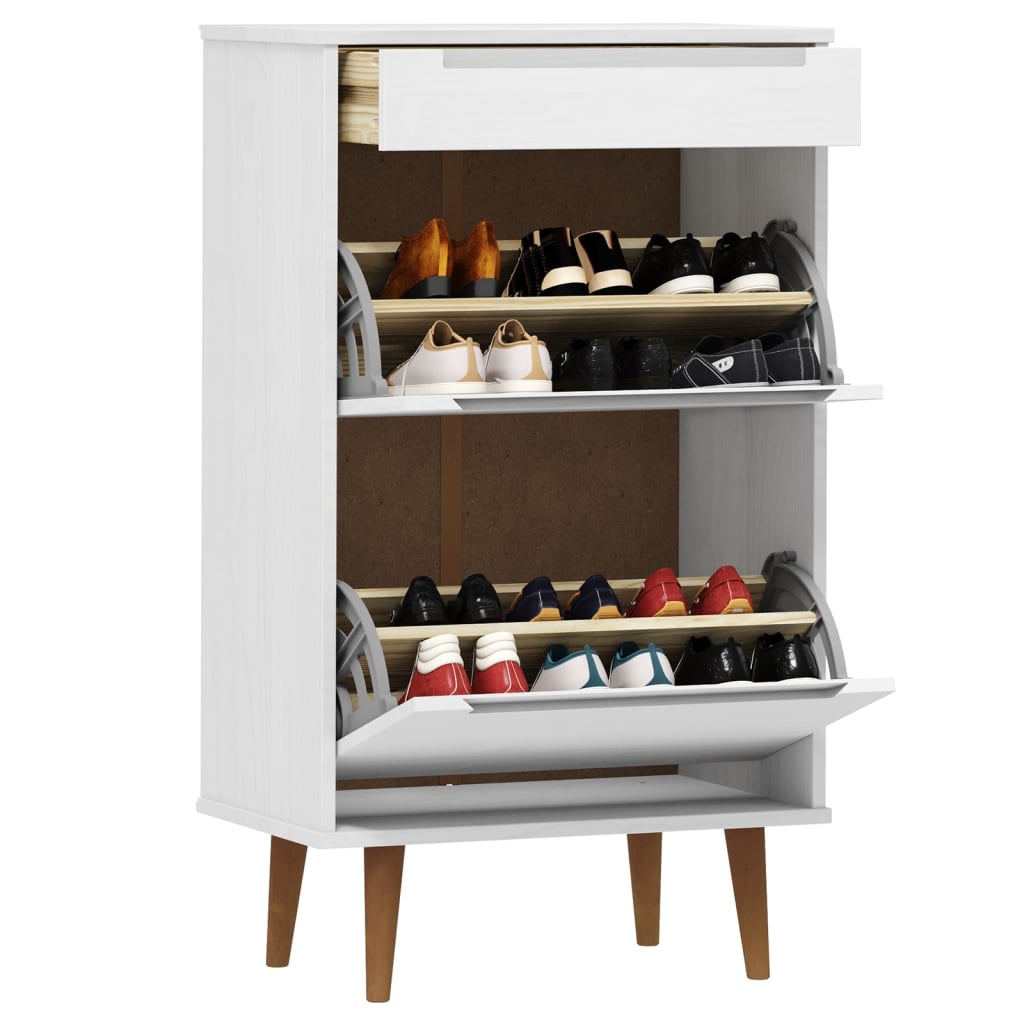 Schuhschrank Molde 59,5X35X103 Cm Massivholz Kiefer Weiß