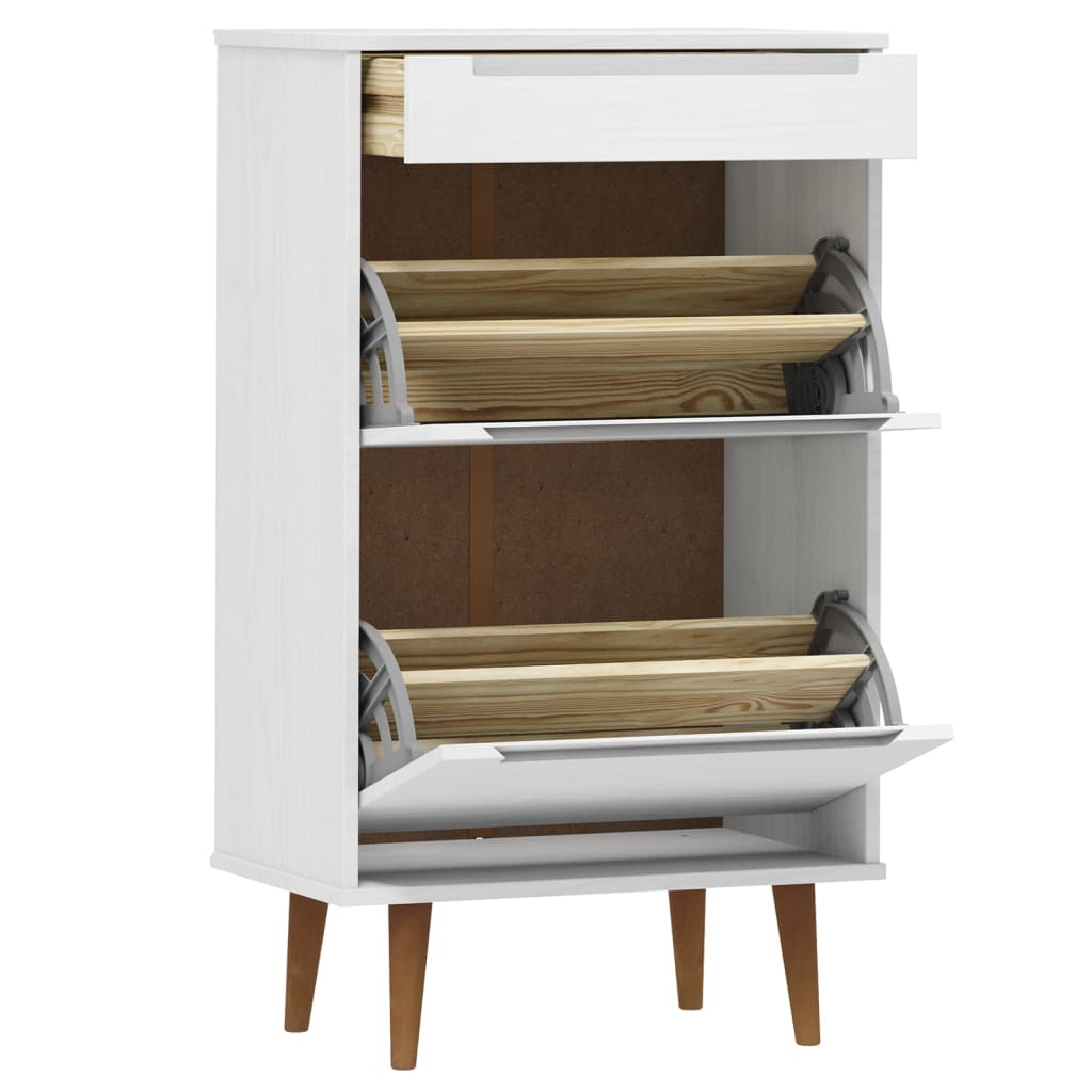 Schuhschrank Molde 59,5X35X103 Cm Massivholz Kiefer Weiß
