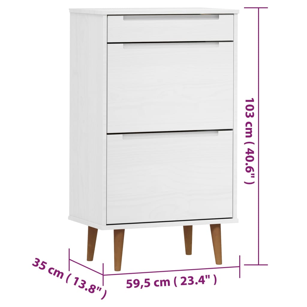 Schuhschrank Molde 59,5X35X103 Cm Massivholz Kiefer Weiß