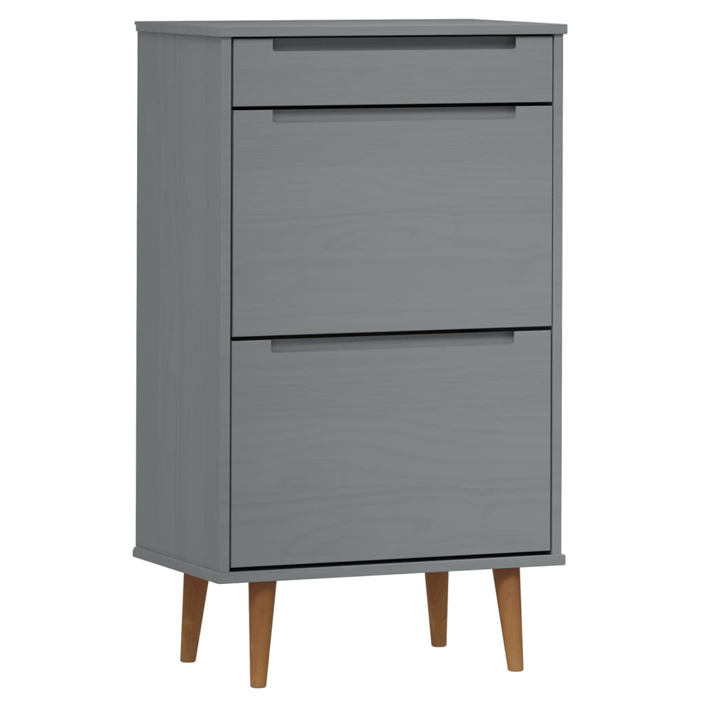 Schuhschrank Molde 59,5X35X103 Cm Massivholz Kiefer Grau