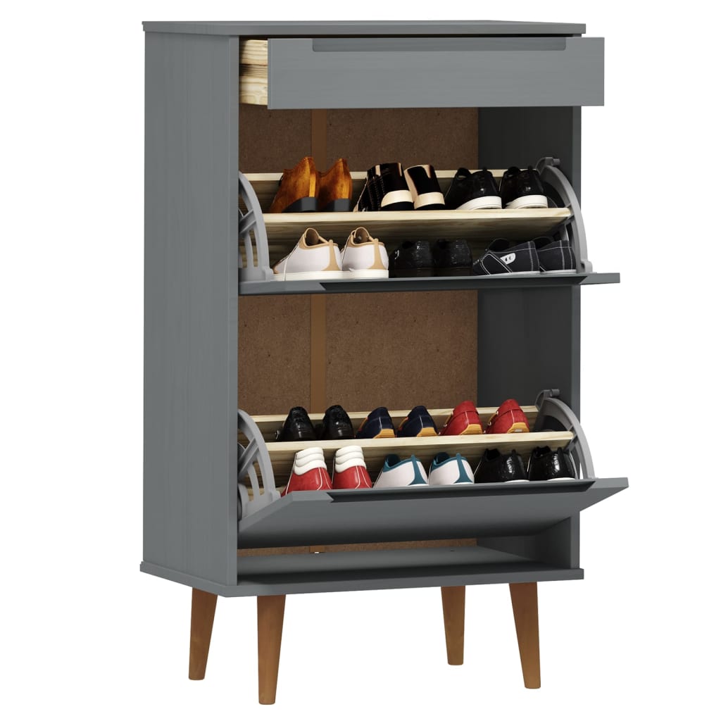 Schuhschrank Molde 59,5X35X103 Cm Massivholz Kiefer Grau