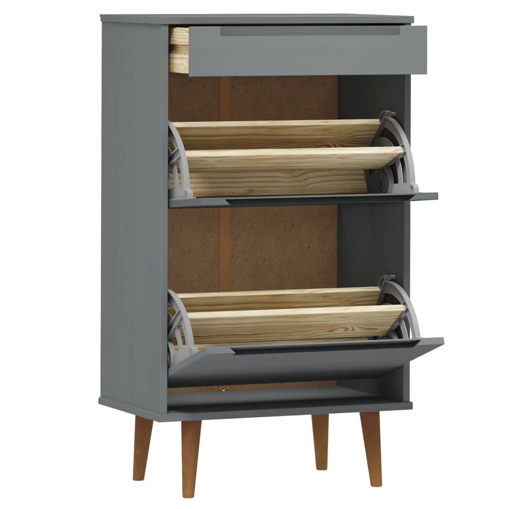 Schuhschrank Molde 59,5X35X103 Cm Massivholz Kiefer Grau