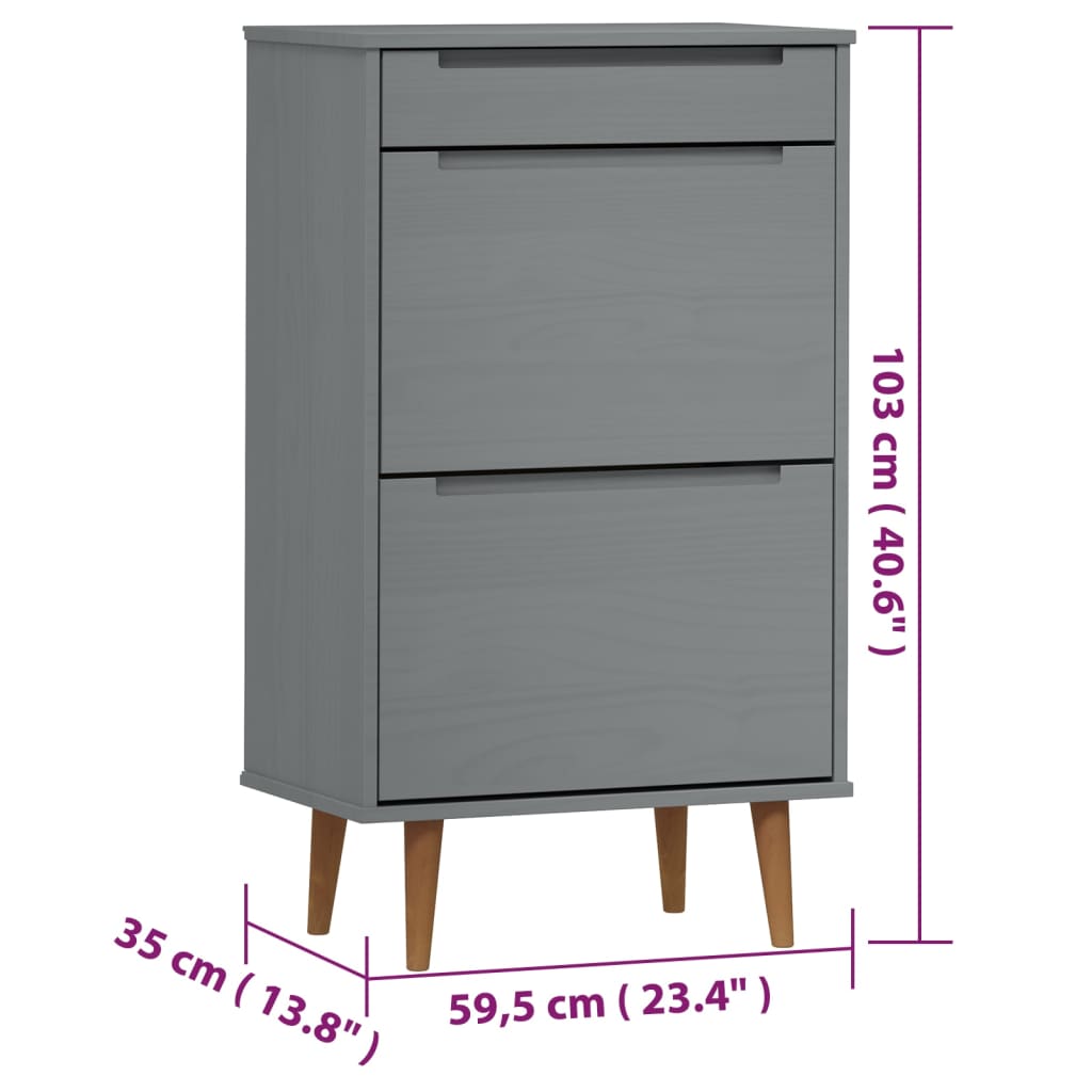Schuhschrank Molde 59,5X35X103 Cm Massivholz Kiefer Grau