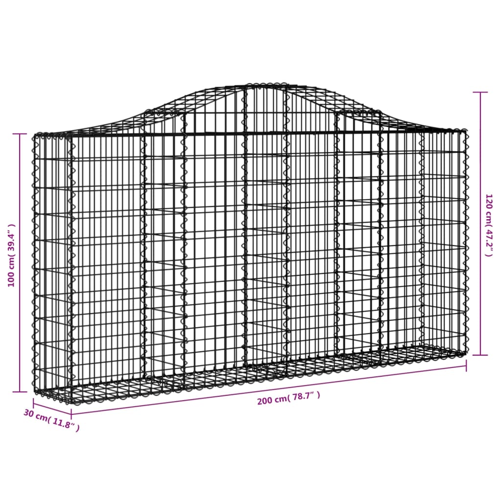 Gabionen Mit Hochbogen 2 Stk. 200X30X100/120Cm Verzinktes Eisen
