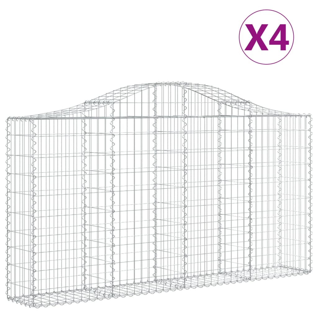 Gabionen Mit Hochbogen 4 Stk. 200X30X100/120Cm Verzinktes Eisen