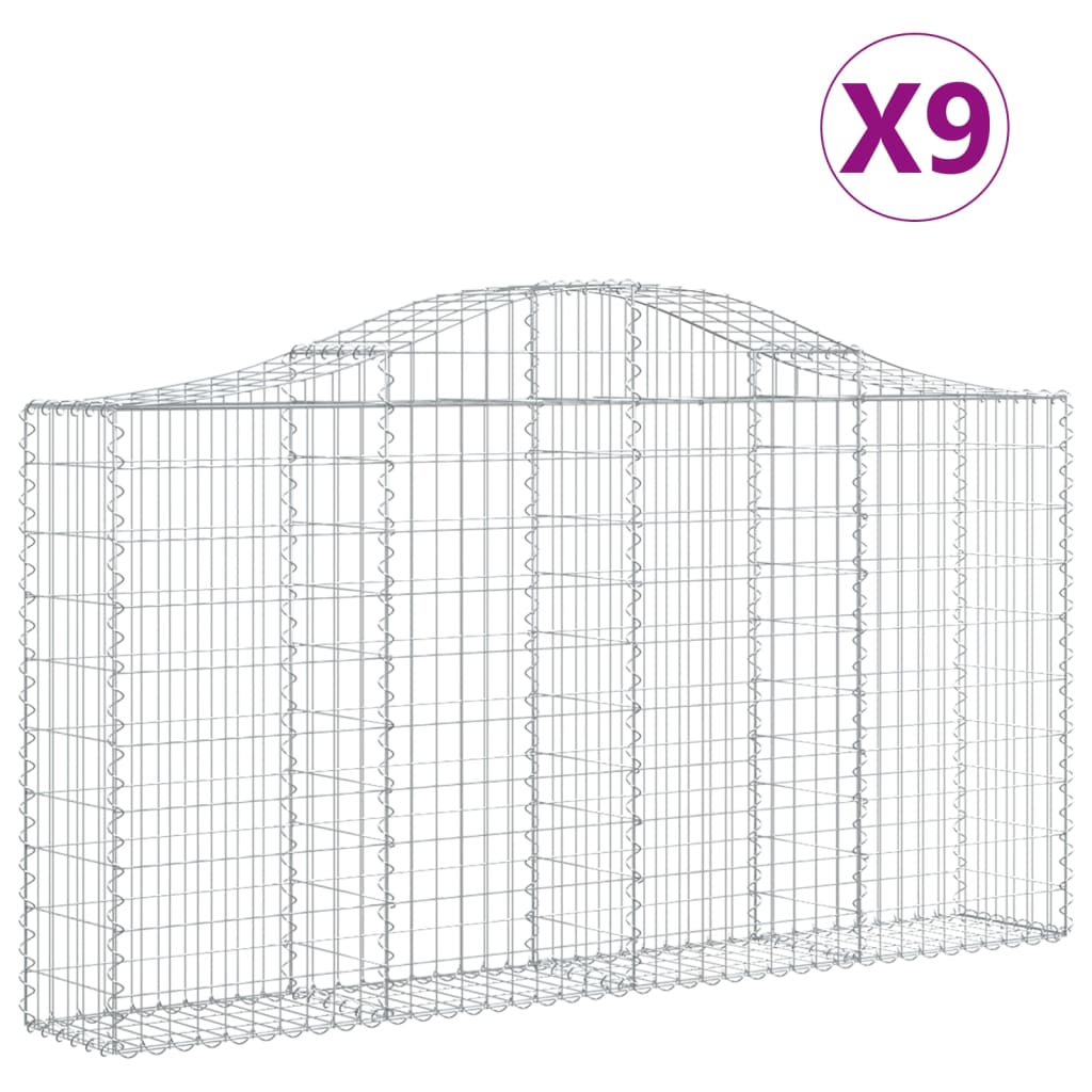 Gabionen Mit Hochbogen 9 Stk. 200X30X100/120Cm Verzinktes Eisen