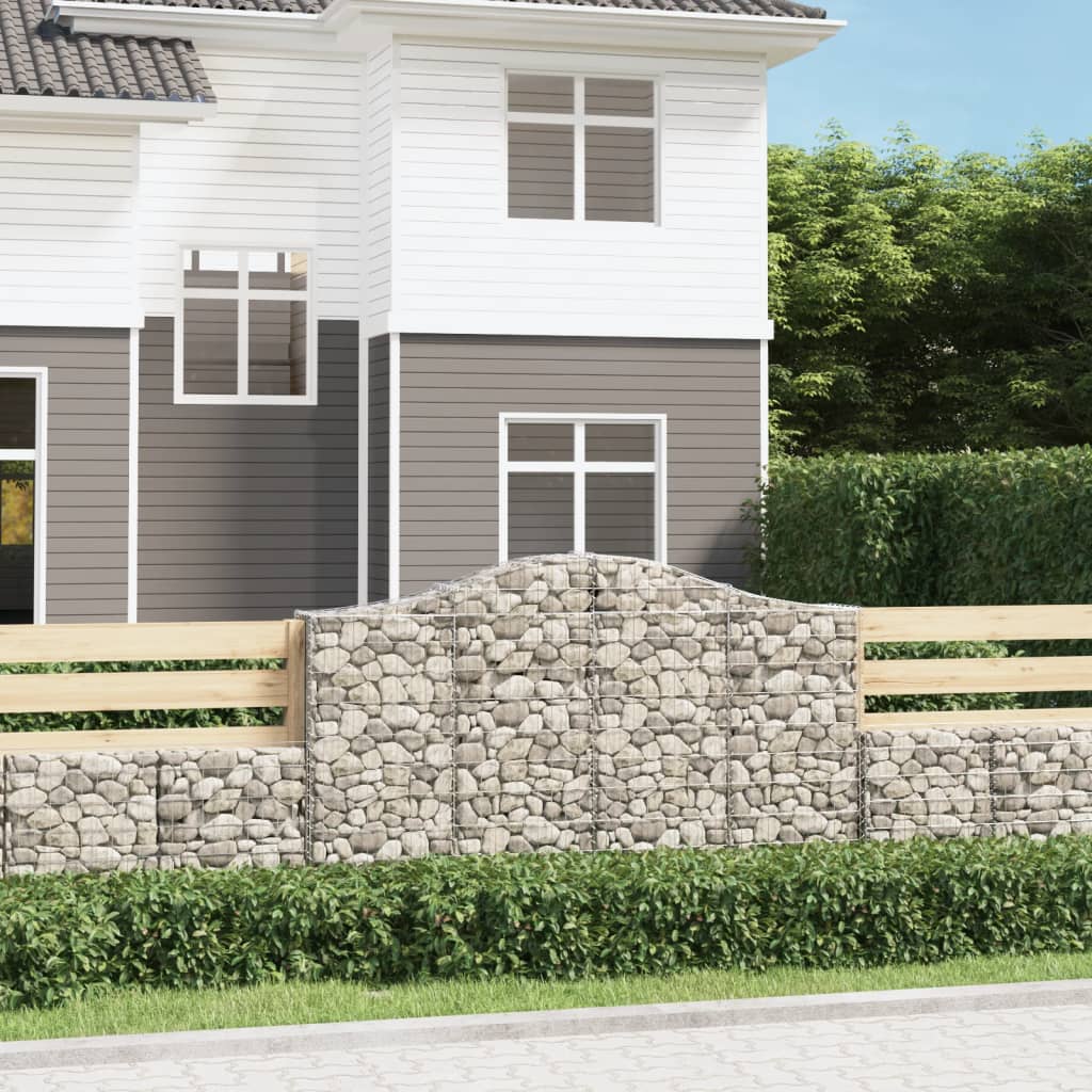 Gabionen Mit Hochbogen 8 Stk. 400X30X80/100Cm Verzinktes Eisen Rot