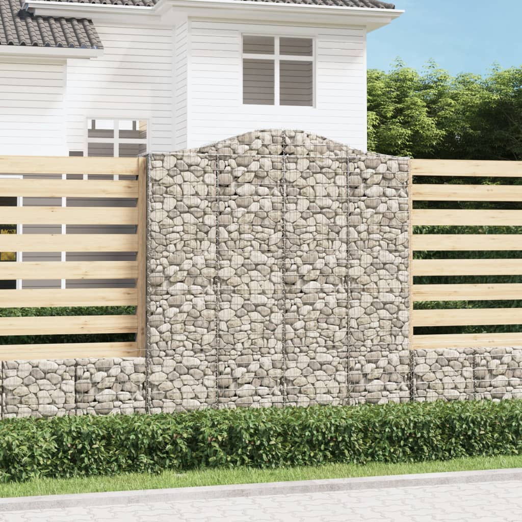 Gabionen Mit Hochbogen 8 Stk. 400X30X80/100Cm Verzinktes Eisen Rot