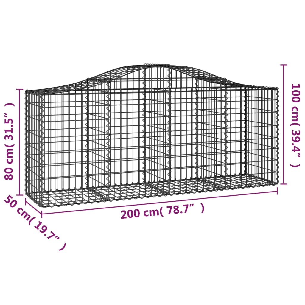 Gabionen Mit Hochbogen 13 Stk. 200X50X80/100Cm Verzinktes Eisen