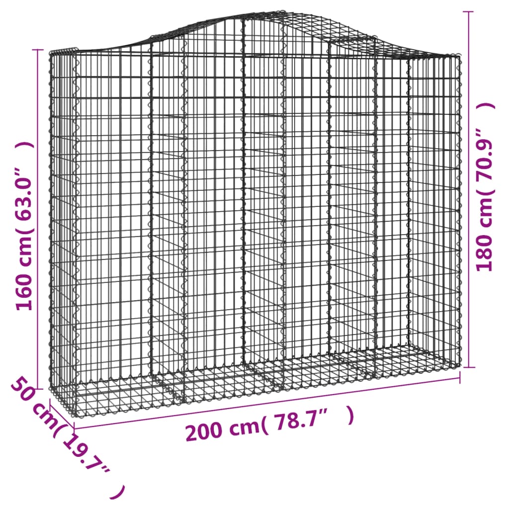 Gabionen Mit Hochbogen 8 Stk. 200X50X160/180Cm Verzinktes Eisen