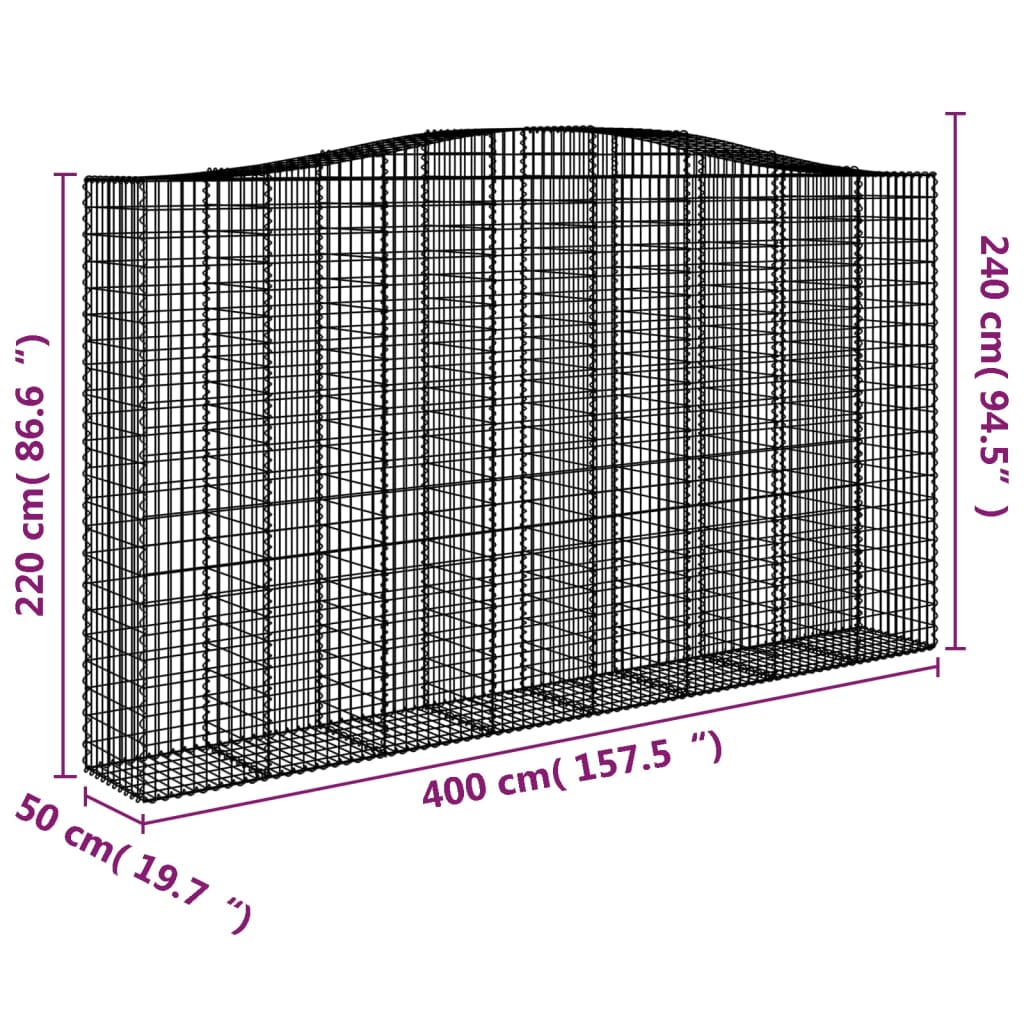 Gabionen Mit Hochbogen 4 Stk. 400X50X220/240Cm Verzinktes Eisen
