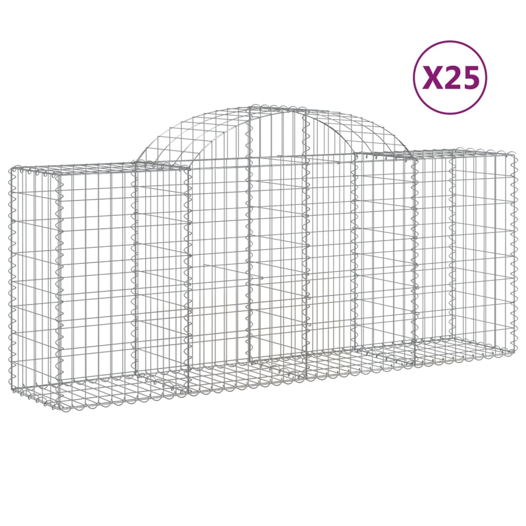 Gabionen Mit Hochbogen 25 Stk. 200X50X80/100Cm Verzinktes Eisen