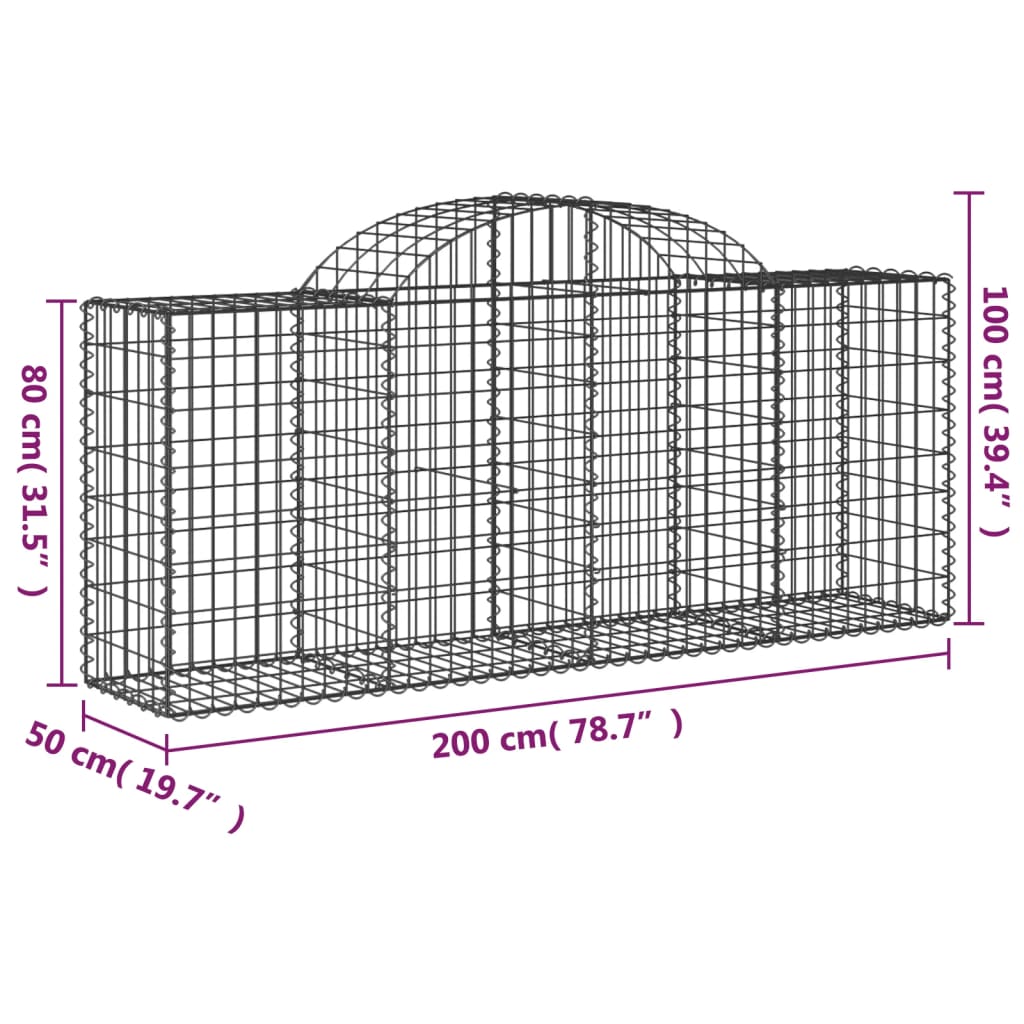 Gabionen Mit Hochbogen 25 Stk. 200X50X80/100Cm Verzinktes Eisen