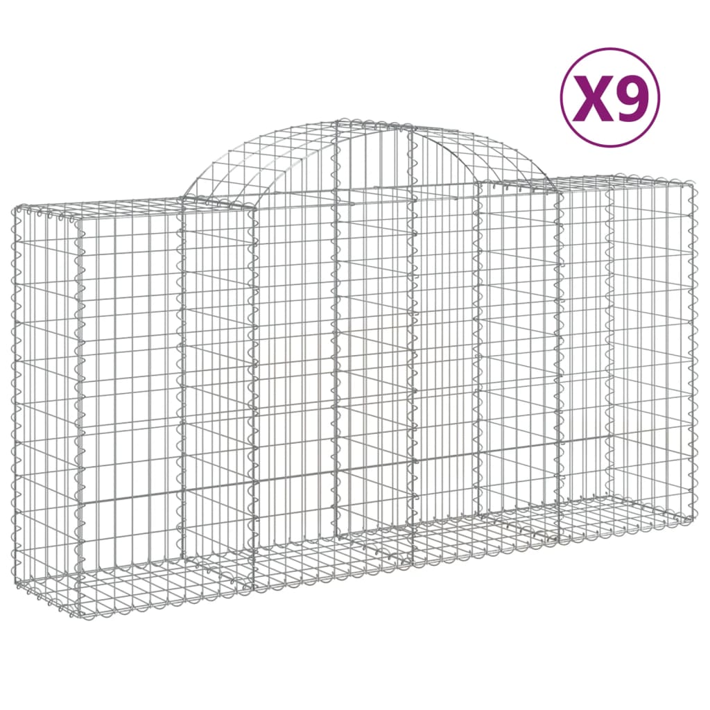 Gabionen Mit Hochbogen 9 Stk. 200X50X100/120Cm Verzinktes Eisen